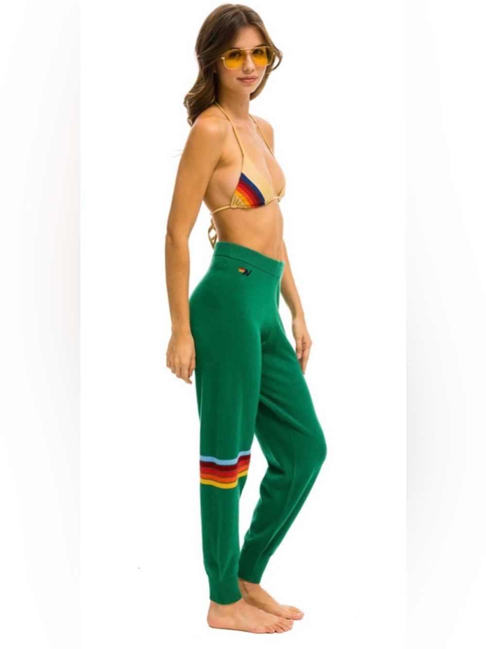 Aviator Nation Rainbow Stripe Cashmere Pant Green Size S Luxe Lounge | AS-IS